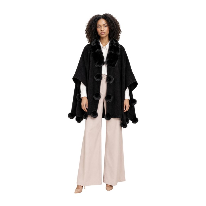 Chaqueta de mujer Morgan De Toi 232-5POMPO negra con cuello de pelo vista frontal