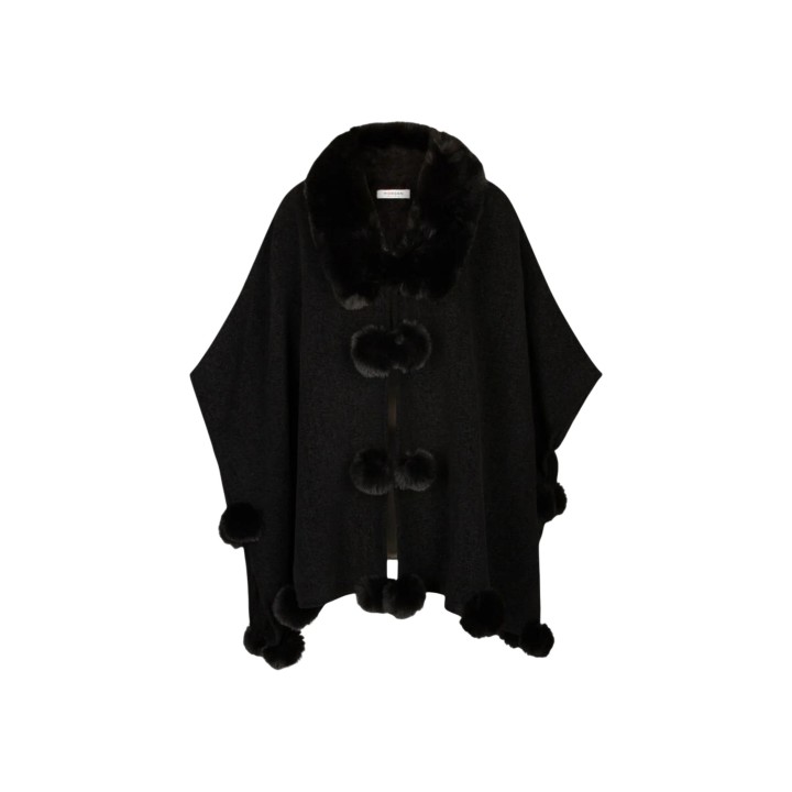 Chaqueta Morgan De Toi 232-5POMPO negra con cuello y pompones de pelo vista frontal