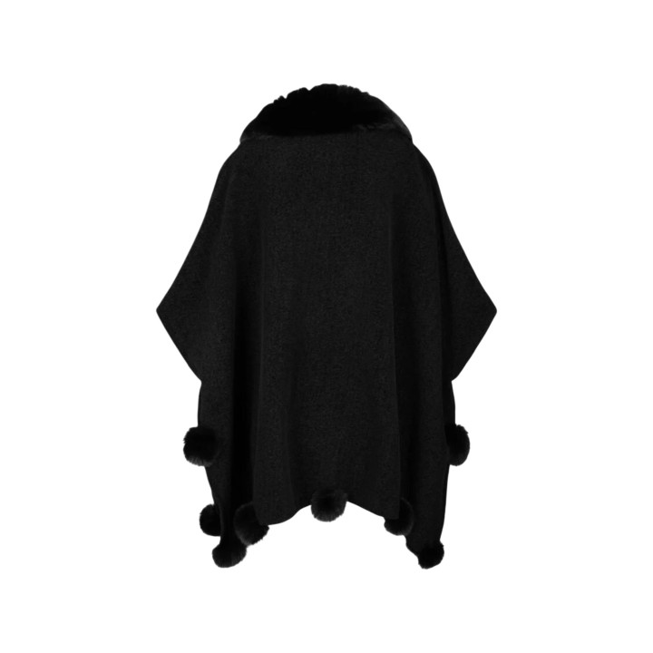Chaqueta Morgan De Toi 232-5POMPO negra con cuello y pompones de pelo vista posterior