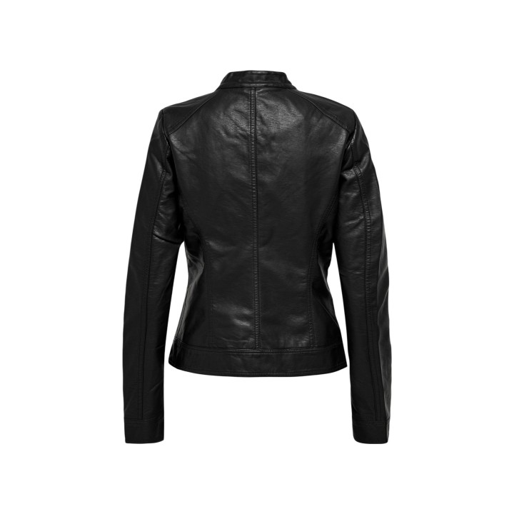 Only chaqueta biker de mujer negra de cuero sintético vista posterior