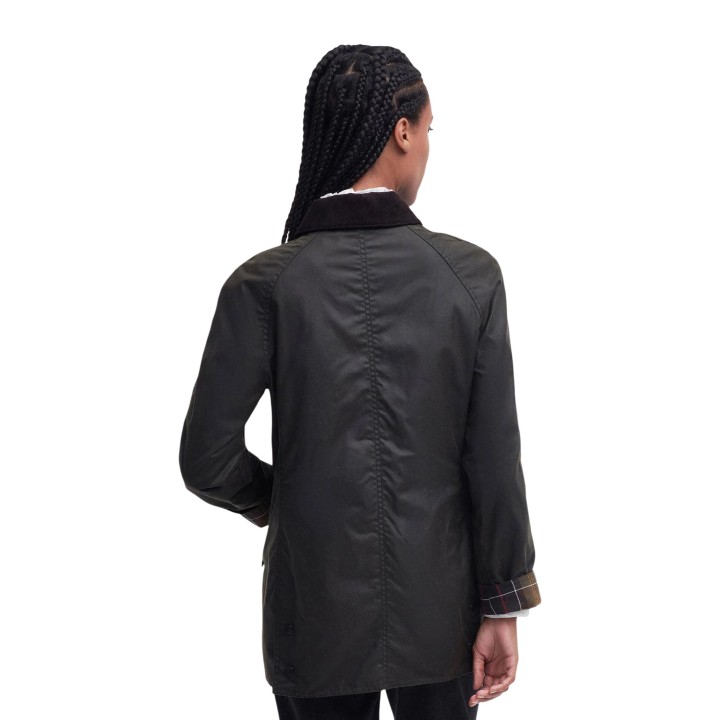 Barbour Classic Beadnell chaqueta encerada de mujer marrón oscuro vista posterior