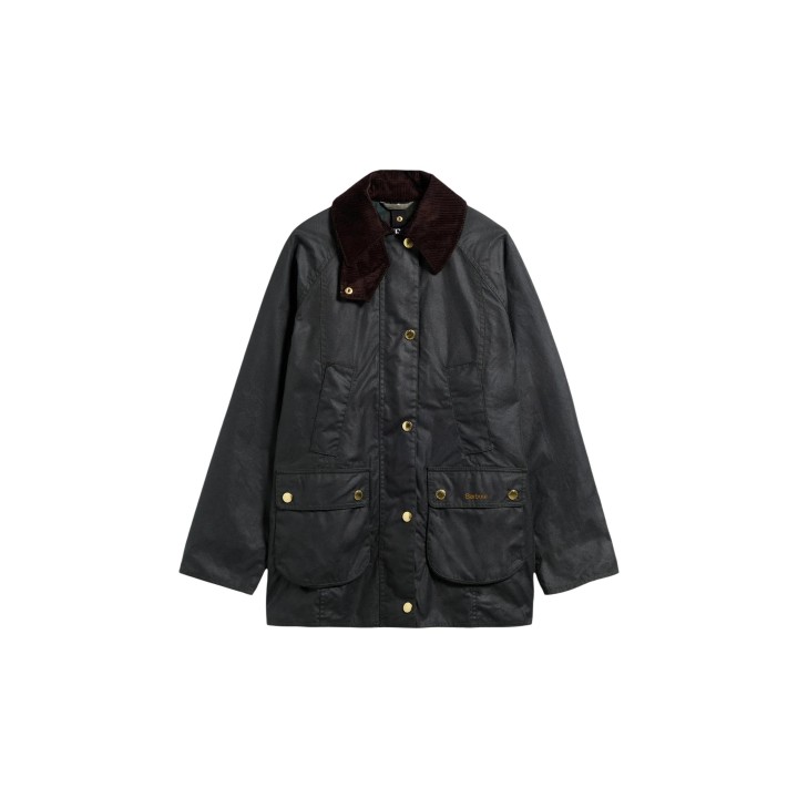 Chaqueta Barbour Ashby MWX0339 de hombre marrón oscuro abierta con forro de cuadros visible