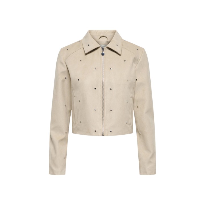 Jacqueline de Yong chaqueta de mujer beige claro de ante sintético vista frontal
