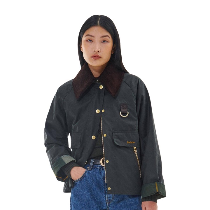 Barbour Catton Wax LWX1333 chaqueta verde para mujer vista frontal