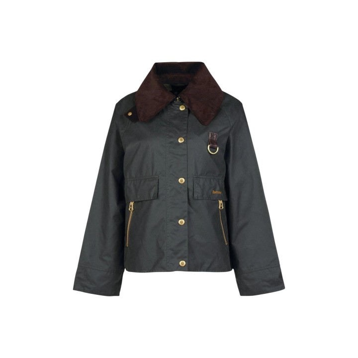 Barbour Catton Wax LWX1333 chaqueta verde para mujer vista frontal