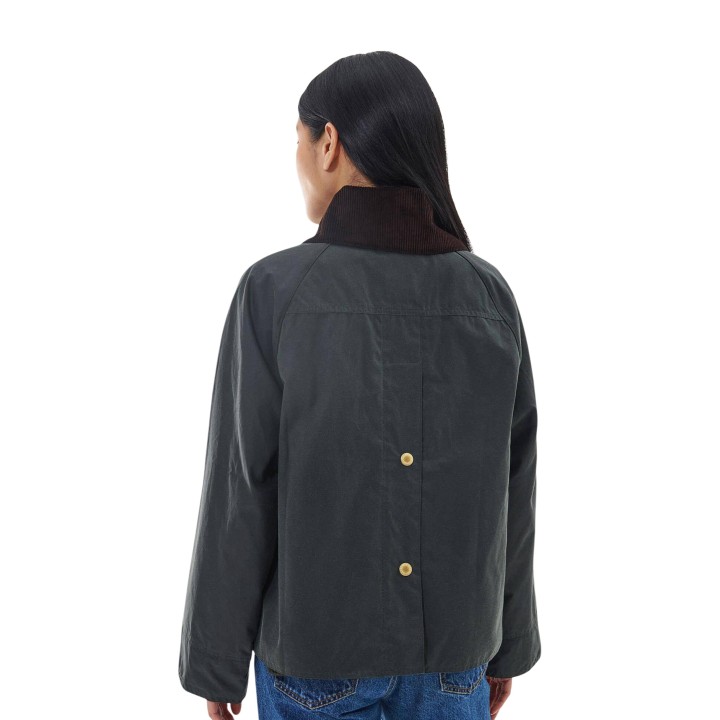 Barbour Catton Wax LWX1333 chaqueta verde para mujer vista posterior