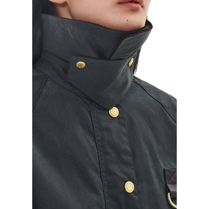 Barbour Catton Wax LWX1333 chaqueta verde para mujer detalle frontal