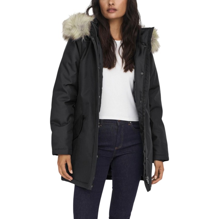 Only parka de mujer negra con capucha modelo New Katy 15300633 vista frontal