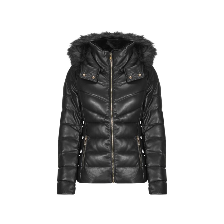 Chaqueta acolchada de mujer Morgan De Toi 242-GKIDIA negra con acabado tipo piel vista frontal