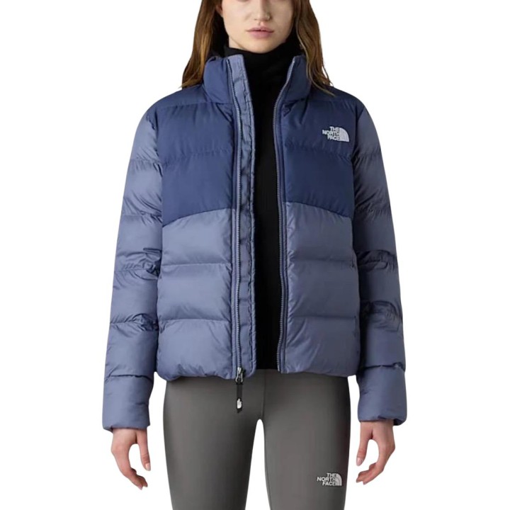 The North Face chaqueta acolchada de mujer color índigo vista frontal abierta
