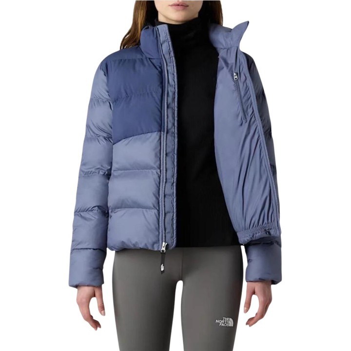 The North Face chaqueta acolchada de mujer color índigo detalle frontal abierta