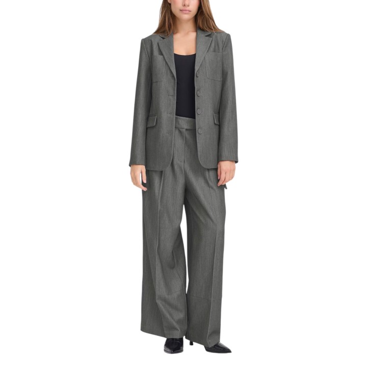 Ichi chaqueta de traje de mujer gris IHFILANO BL vista tres cuartos