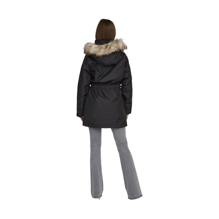 Parka negra de mujer Only con capucha y pelo vista posterior