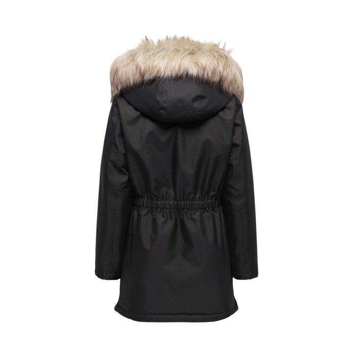 Parka negra de mujer Only con capucha y pelo vista posterior