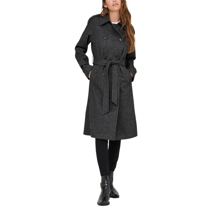 Only Onlasta abrigo de mujer gris oscuro de frente con cinturón