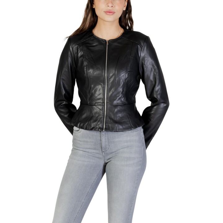 Chaqueta Jacqueline de Yong para mujer negra de cuero sintético vista frontal