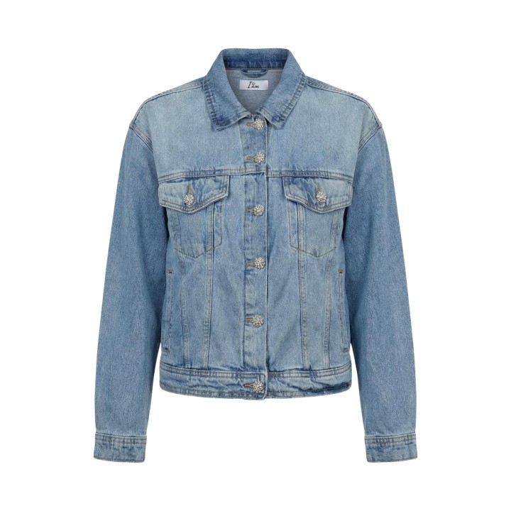 Chaqueta I am de mujer en denim claro con botones joya detalle frontal