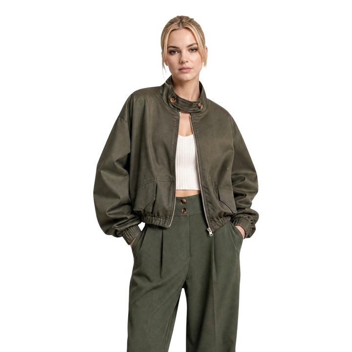 I am chaqueta de mujer verde oliva de algodón 41768 vista frontal