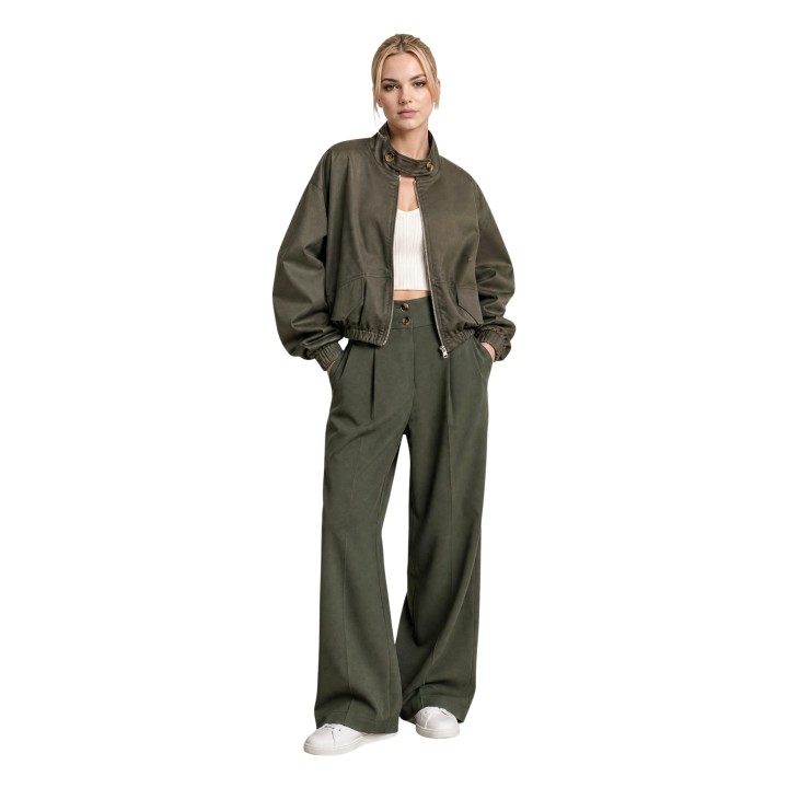 I am chaqueta de mujer verde oliva de algodón 41768 vista frontal completa