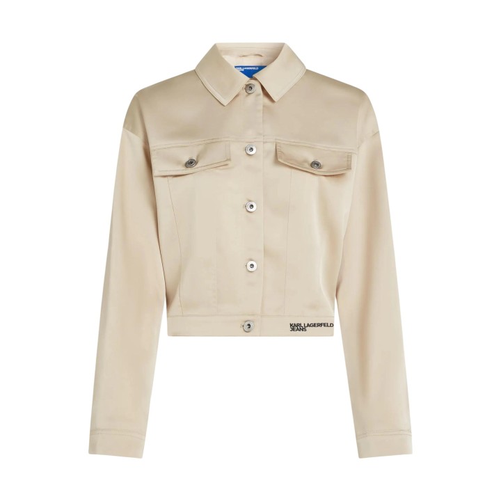 Karl Lagerfeld Jeans chaqueta de mujer beige claro de satén vista frontal