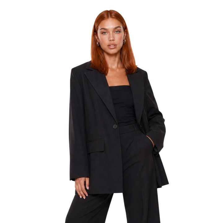 Blazer negro de lycra con encaje I am para mujer vista frontal
