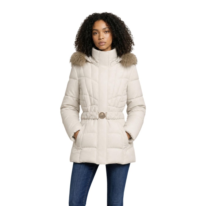 Guess chaqueta acolchada de mujer beige claro New Marina vista frontal
