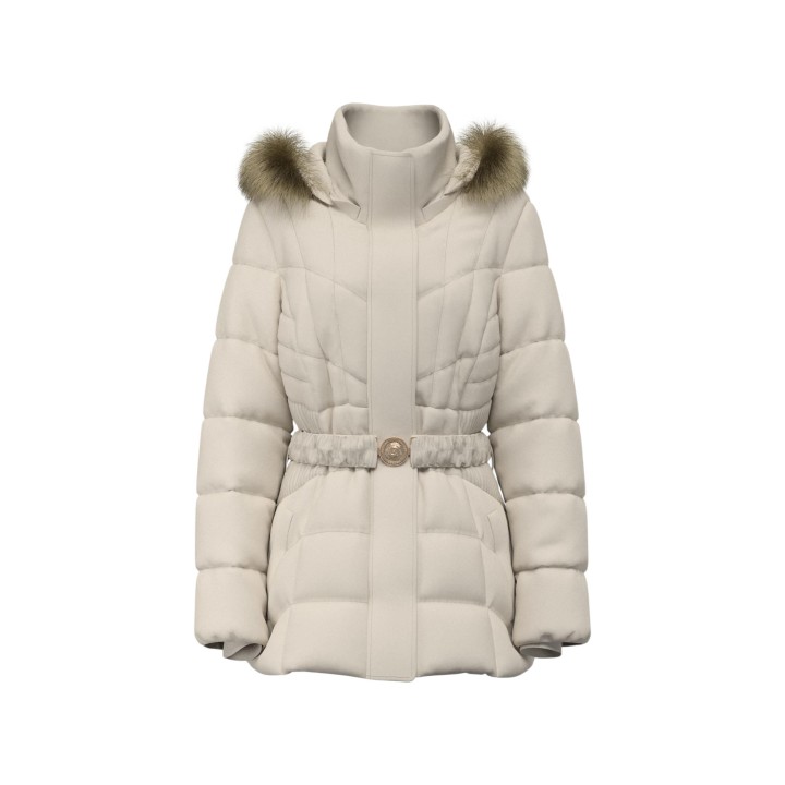 Guess chaqueta acolchada de mujer beige claro New Marina vista frontal