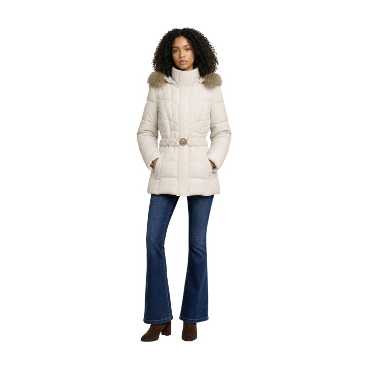 Guess chaqueta acolchada de mujer beige claro New Marina vista frontal