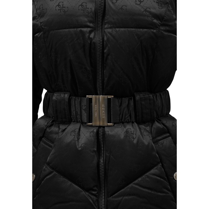 Detalle del cinturón y tejido de la chaqueta Guess negra W6BL50 W4144