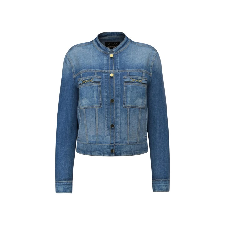 Guess chaqueta vaquera de mujer azul denim Ivy Jacket W6YN03 D1341 detalle frontal