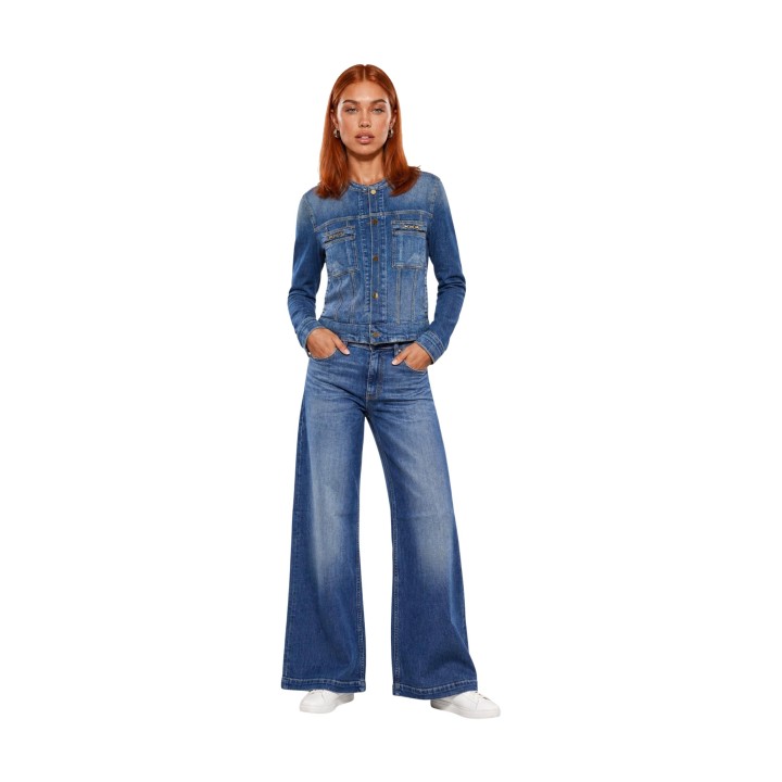 Guess chaqueta vaquera de mujer azul denim Ivy Jacket W6YN03 D1341 vista frontal completa