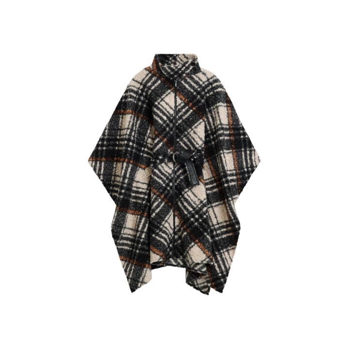 Desigual chaqueta poncho de mujer gris oscuro estampado de cuadros vista frontal