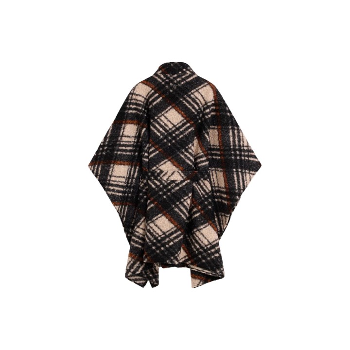 Desigual chaqueta poncho de mujer gris oscuro estampado de cuadros vista posterior
