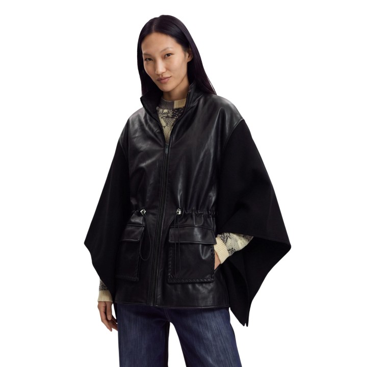 Desigual chaqueta de mujer negra PONCHO_ALDAMA TRENZADO 26WAIA24 en vista tres cuartos