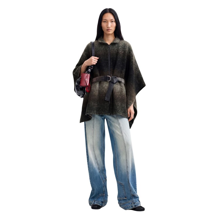Desigual poncho de mujer Aldama Belt gris oscuro vista de tres cuartos