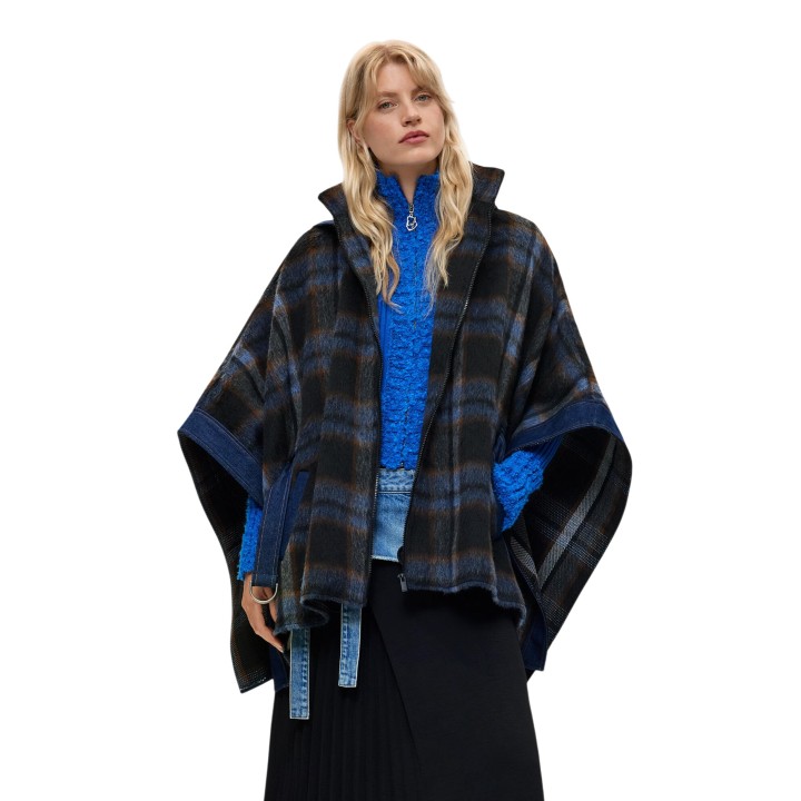 Desigual chaqueta poncho de mujer marrón de cuadros vista frontal