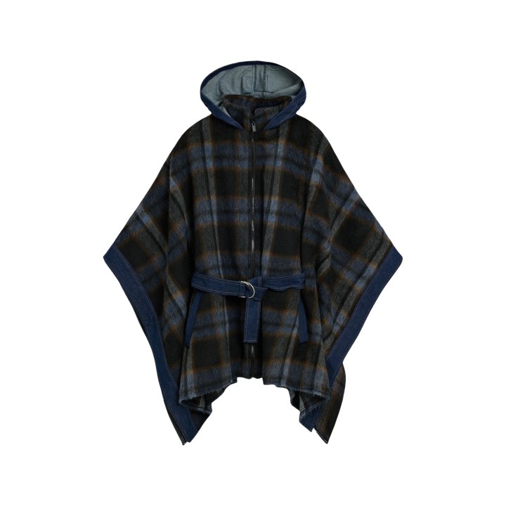 Desigual chaqueta poncho de mujer marrón de cuadros vista frontal de la prenda