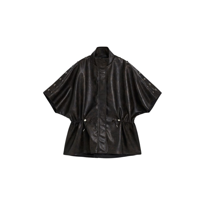 Desigual poncho chaqueta de mujer marrón efecto piel vista frontal
