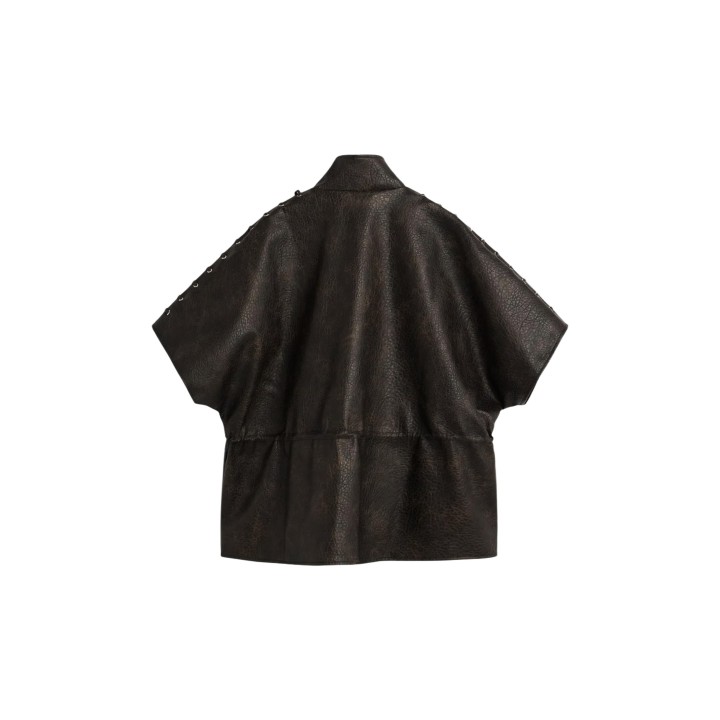 Desigual poncho chaqueta de mujer marrón efecto piel vista posterior