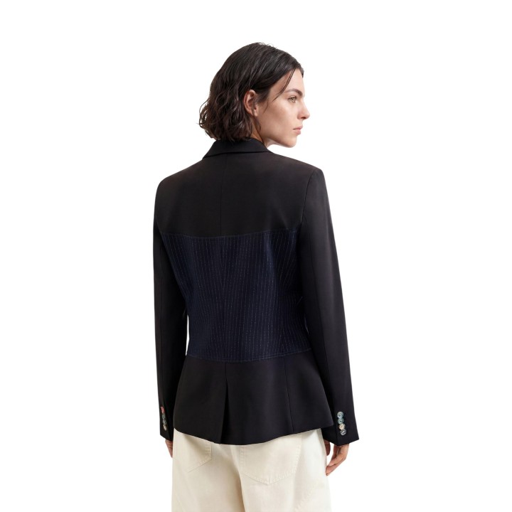 Desigual blazer de mujer azul marino y negro con rayas vista posterior