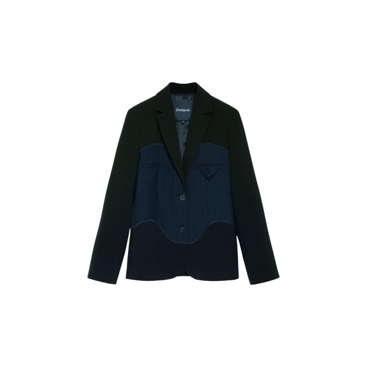 Desigual blazer de mujer azul marino y negro con rayas vista frontal de la prenda