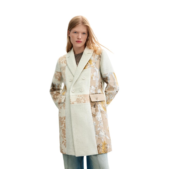 Desigual abrigo de mujer blanco Coat Joya 26WWEW19 vista frontal en detalle