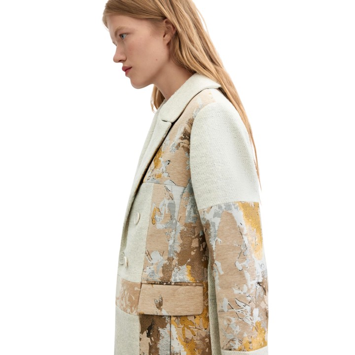 Desigual abrigo de mujer blanco Coat Joya 26WWEW19 vista lateral en detalle