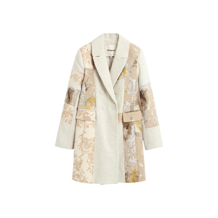 Desigual abrigo de mujer blanco Coat Joya 26WWEW19 vista frontal de la prenda