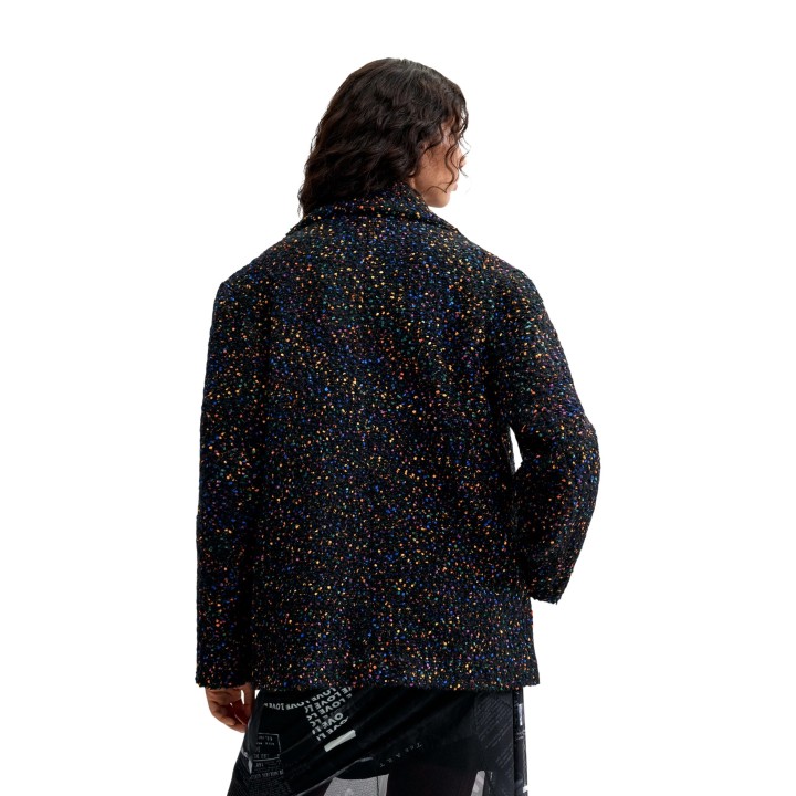 Desigual abrigo de mujer negro de tejido multicolor vista posterior