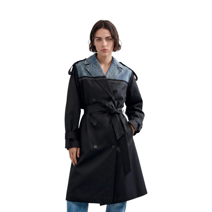 Desigual gabardina híbrida negra de mujer con cuello vaquero vista frontal