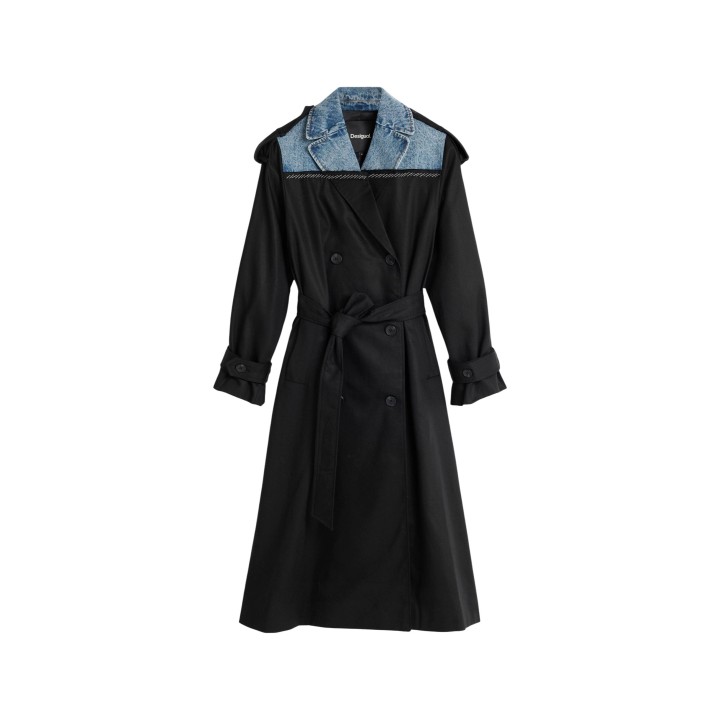Desigual gabardina híbrida negra de mujer con cuello vaquero vista frontal
