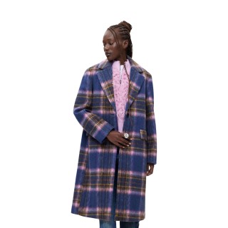 Abrigo Desigual de mujer azul a cuadros 26WWEW30 vista frontal