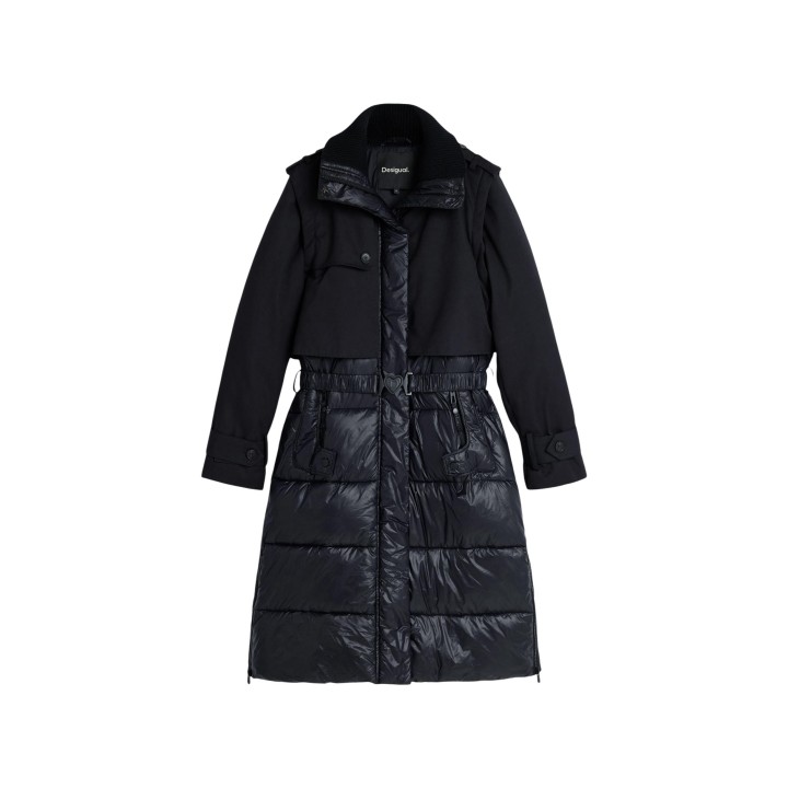 Desigual chaqueta acolchada de mujer negra detalle frontal