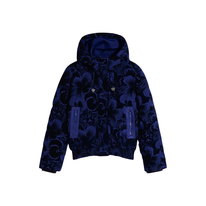 Desigual chaqueta acolchada de mujer azul con estampado floral vista frontal